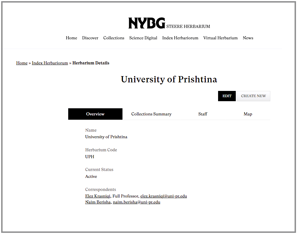 Another Milestone: University of Prishtina’s Herbarium Joins the International Herbarium Index in New York