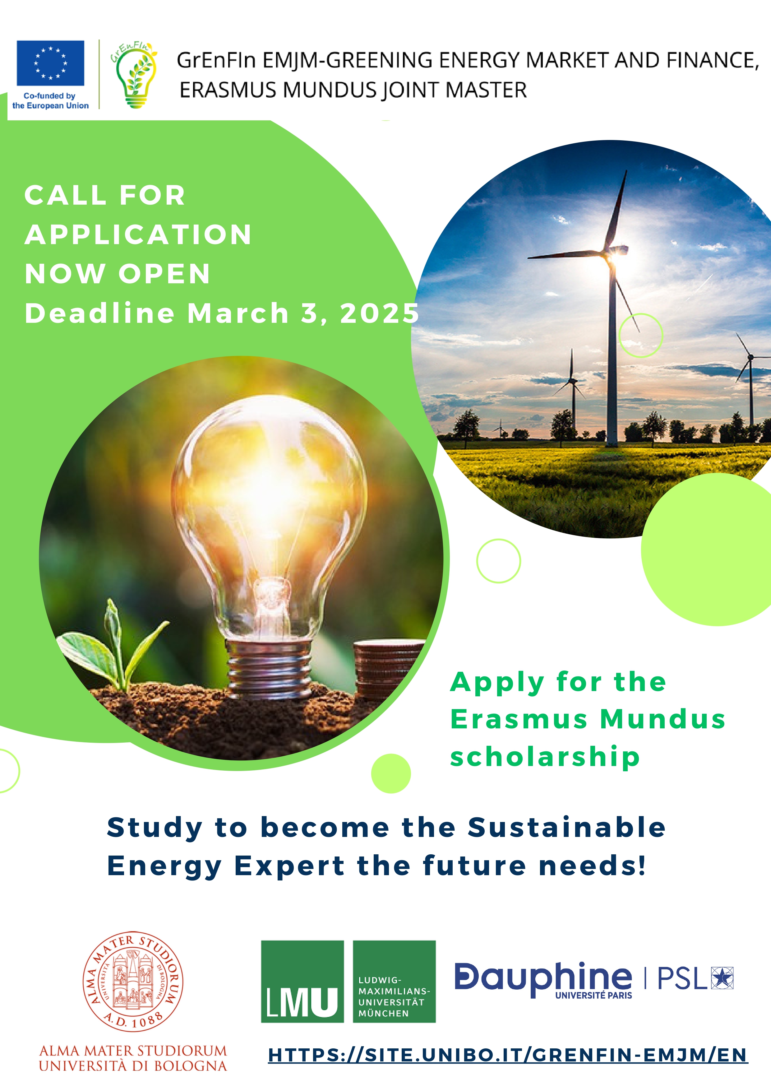Open Call-Erasmus Mundus Joint MA (with scholarships): Greening Energy Market and Finance