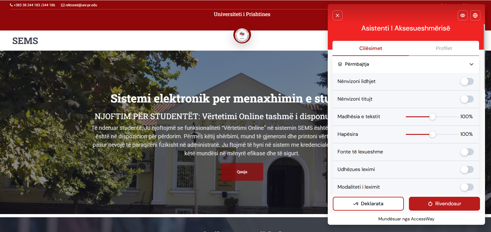 University of Pristina Launches Accessibility Assistant on Website and SEMS for Students with Disabilities