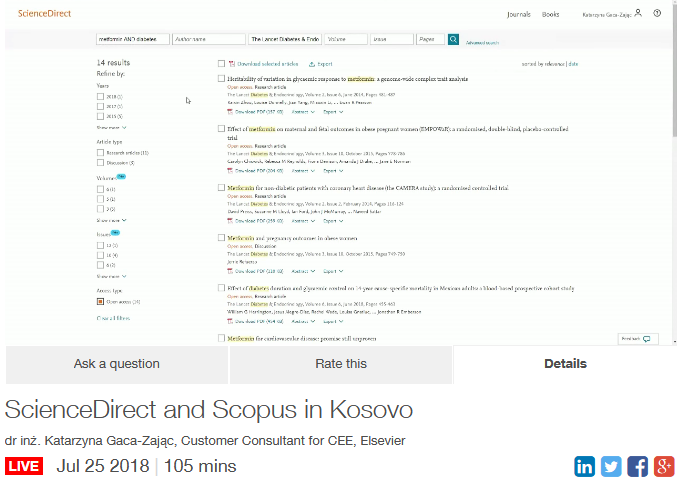 Webinar nga Elsevier për Universitetin e Prishtinës