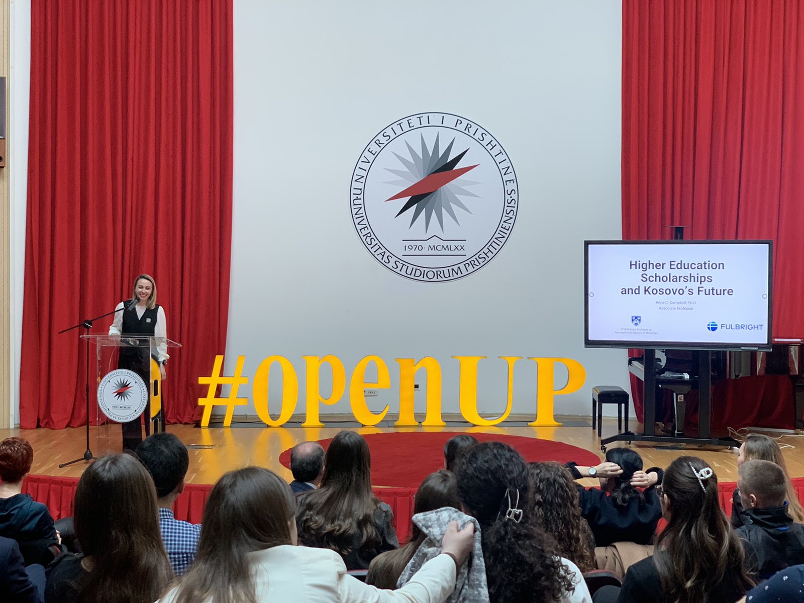 Open lecture by American professor Anne Campbell about scholarships and opportunities offered to Kosovar students